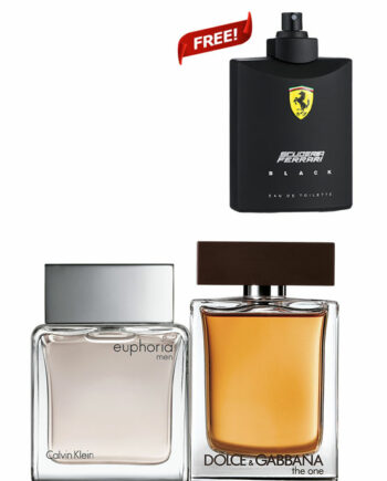 Bundle for Men: Euphoria for Men, edT 100ml by Calvin Klein + The One for Men, edT 100ml by Dolce and Gabbana + Scuderia Ferrari Black - Tester without Cap - for Men, edT 125ml by Ferrari Free!